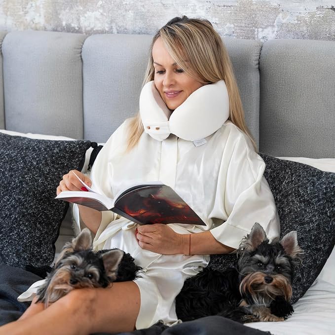 Women's Small Fitted Neck Pillow for Traveling, Memory Foam Travel Pillow, Travel Neck Pillows for Airplanes, Travel Essentials for Flying, Car Essentials for Women, Plane Pillow in Ash - Image 7