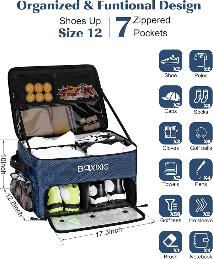Golf Trunk Organizer, Waterproof Car Golf Locker with Separate Ventilated Compartment for 2 Pair Shoes, Golf Storage for Balls, Tees, Cap, Clothes, Gloves, Accessories, Gifts for Men, Women - Image 8