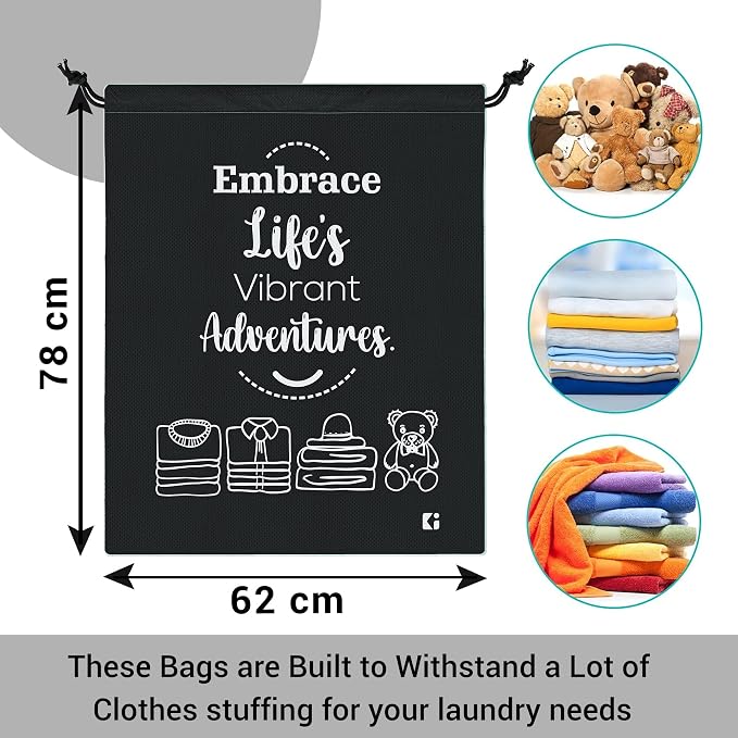 Kuber Industries Pack of 6 Cloth Storage Bag | Non-Woven Storage Organizer | Travel Cloth Carrying Bag | Garments Cover for Laundry | Travel Storage Organizer for Clothing | Large | Black - Image 3