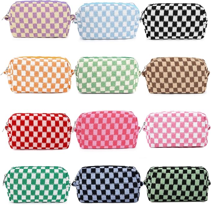 SOIDRAM 12PCS Checkered Makeup Bag Preppy Cosmetic Bag Bulk colorful Makeup Pouch Personalize Travel Toiletry Bag Organizer Cute DIY Makeup Brushes Storage Bag for Women - Image 4