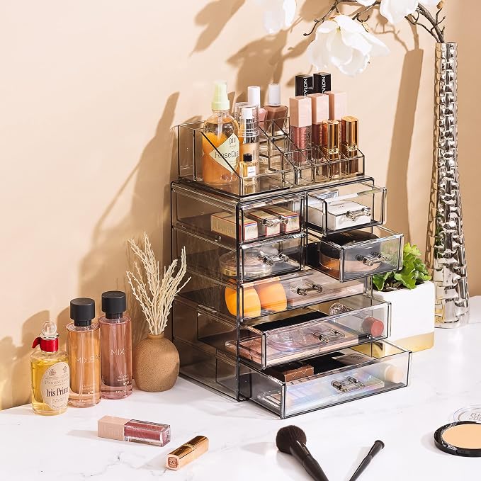 Sorbus Acrylic Makeup Organizer Set, 7-Drawer Vanity & Countertop Cosmetic Storage with Small & Wide Compartments, Black-Tint Makeup Storage for Brushes, Jewelry – Holiday Gift for Women & Teens - Image 5