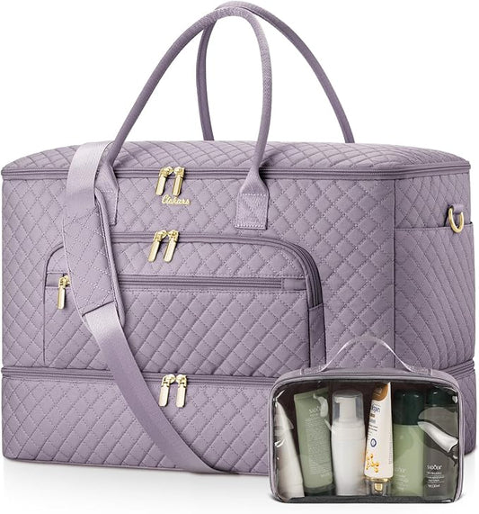 Travel Duffle Bag, Wide Open Large Weekender Bag for Women with Shoe Compartment, Carry on Overnight Bags with Toiletry Bag, Hospital Bag for Women Labor Delivery with Wet Pocket (Purple Grey) by Unknown