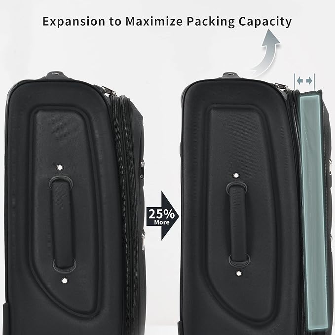 Merax Luggage Set, Softside Suitcase 3 Piece, Expandable Lightweight | Luggage Sets with Duffel Bag 22" 26" 30" Suitcase with Wheels TSA Lock,Black - Image 7