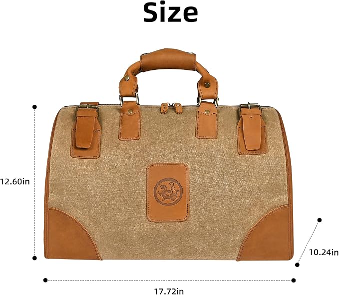 Water Resistant Canvas + Leather Travel Luggage Tote Duffle Gym Suitcase Weekender Overnight Bag For Men Male FB8151 (A-Brown) - Image 5