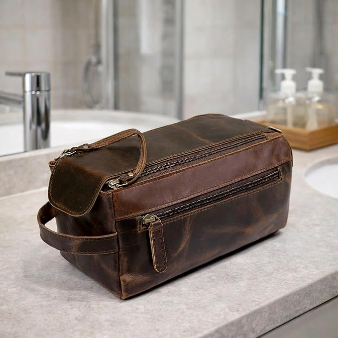 cuero Genuine Buffalo Leather Unisex Toiletry Bag Travel Leather Dopp Kit Made With High Class Buffalo Leather - Image 9