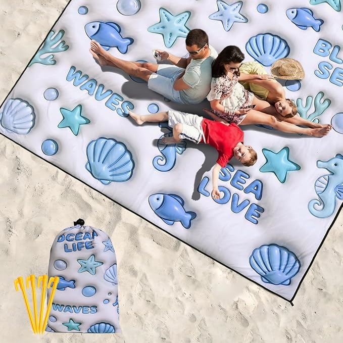 HIHOHO Beach Blanket Waterproof Sandproof Extra Large Beach Mat 79" X 83"/120"x108"for 1-8 Adults Quick Drying Durable Outdoor Picnic Mat for Beach Travel Camping Hiking - Image 6