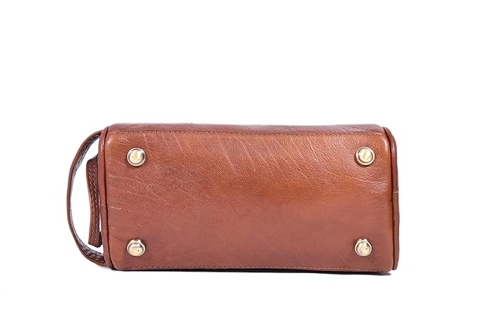 10" Premium Leather Toiletry Travel Pouch With Waterproof Lining | King-Size Handcrafted Vintage Dopp - Kit ~ Gift for Father's Day By Aaron Leather Goods (I Brown)