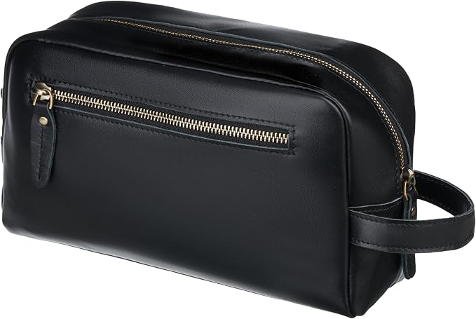 Awesometik Unisex Premium Travel Bag - Toiletries Organizer Case for Grooming, Jewelry - Travel Essentials Shaving Dopp Kit - Geniune Leather Water Resistant Cosmetic Bag For Men, Women (Black) by Awesometik