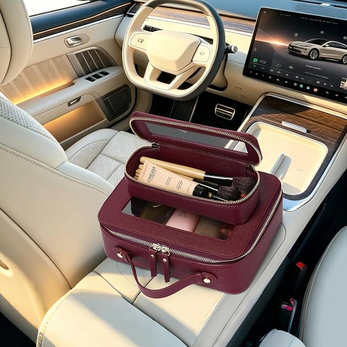 Clear Travel Makeup Bag, Burgundy, L+Slim | With Brush Bag, Transparent, Waterproof, With Zipper - Image 7