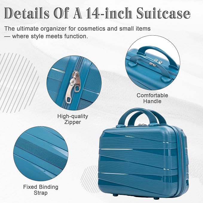Hardside Luggage Sets, Lightweight Stripes Suitcase with Spinner Wheels, Blue-PP - Image 6