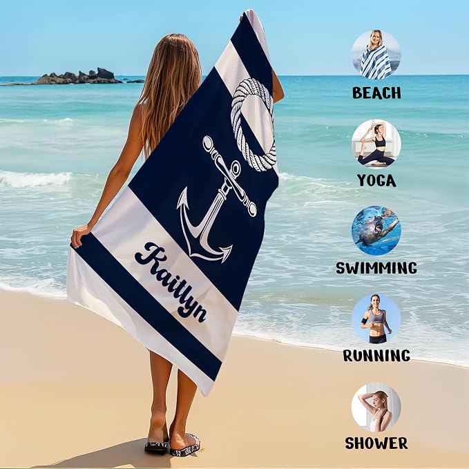 JML Personalized Beach Towel with Name, Custom Anchor Beach Towel, Customized Microfiber Pool Towel, Quick Dry & Absorbent Swim Towel for Adult,Mother's Day, Birthday, Summer Holiday,Vacation - Image 6