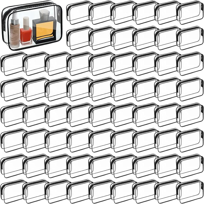 Sanwuta 100 Pcs Clear Makeup Bags Bulk Toiletry Bag for Travel Transparent Cosmetic Bag PVC Waterproof Travel Small Pouches with Zipper for Men and Women (Black) by Sanwuta