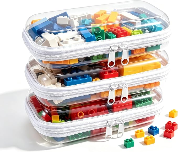 Clear Hard Plastic Zipper Case,Transparent Double Zippers Hard Pouch with 3pcs,Portable Travel Organizer Bin for Toy Storage by Unknown