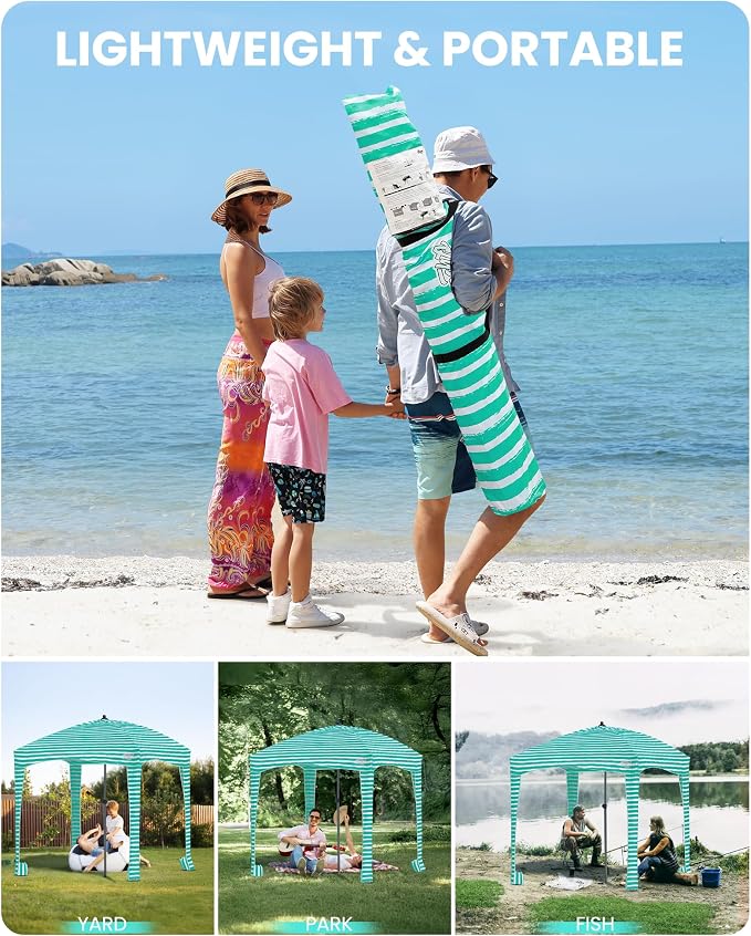 Qipi Beach Cabanas for Sand, Beach Canopy with Sandbags & Side Wall for Family, Easy Set Up Sun Shelter, UPF 50+ UV Protection with Roof Vent - Image 7