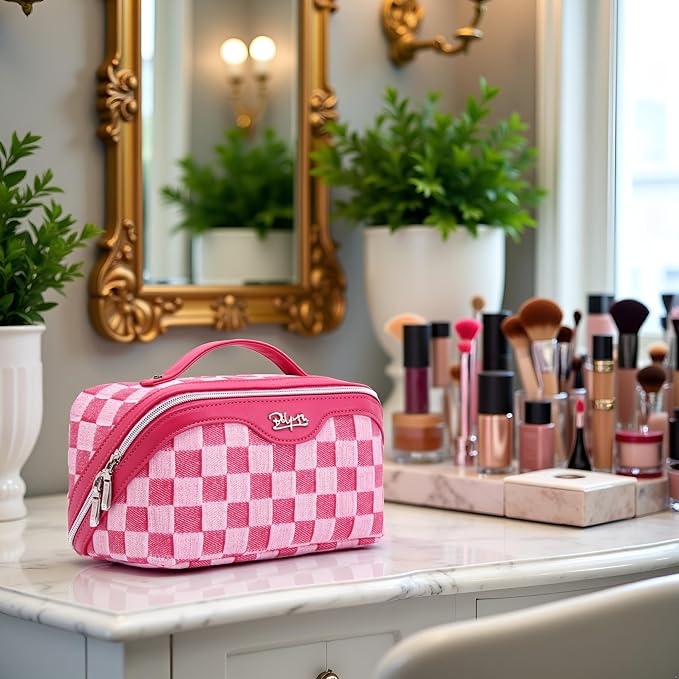 BOYATU Travel Makeup Bag for Women: Large Cosmetic Bag Set of 3 - PU Leather Make up Bag with Compartments - Compact Waterproof Toiletry Bag with Divider & Handle (D-4-Red) - Image 6