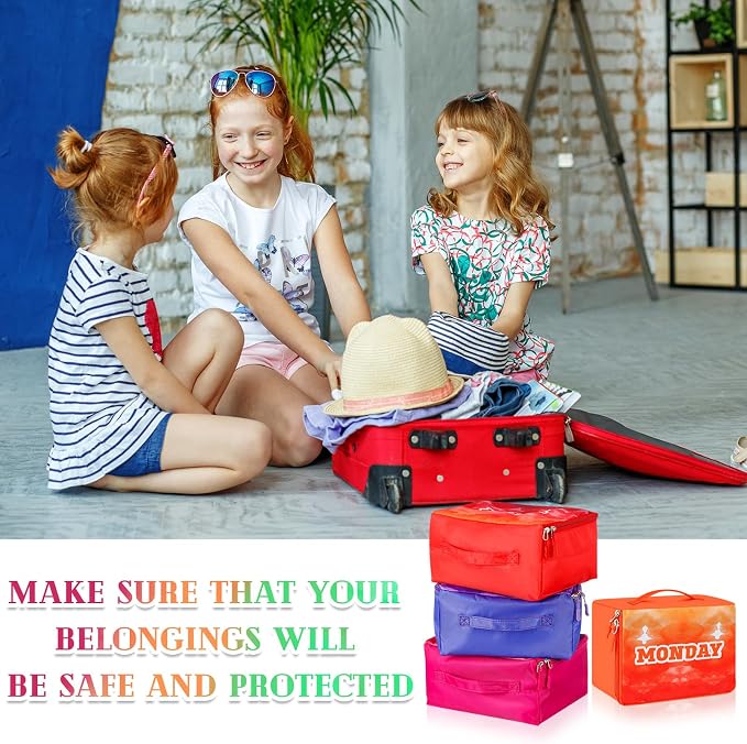 Paterr 14 Pcs Packing Cubes for Travel Kids Days of Week Compression Packing Cubes Colorful Luggage Organizers Suitcase Camp(9 x 7 x 3 Inch) - Image 3