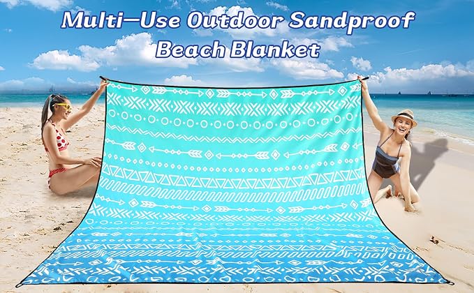 WIWIGO Beach Blanket Waterproof Sandproof Beach Mat 79" X 83"/10'x9'for 2-8 Adults Quick Drying Outdoor Picnic Mat Beach Accessories for Travel, Camping, Hiking - Image 6