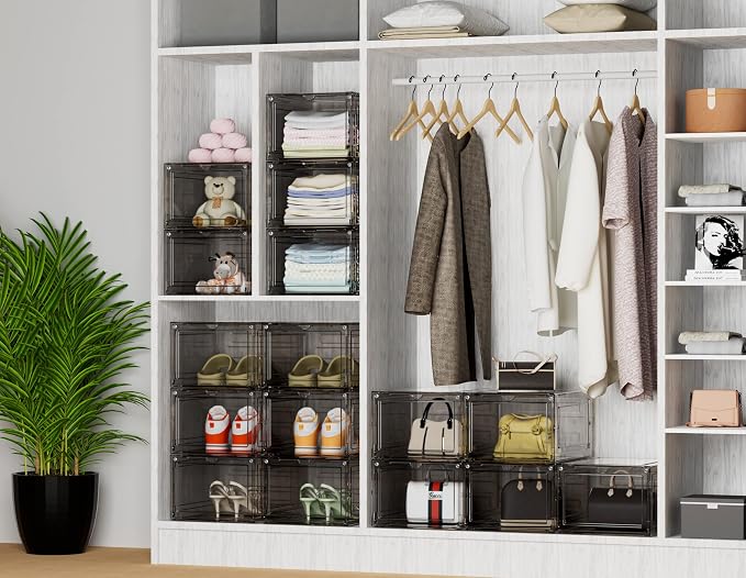 HOMIDEC Shoe Storage, 8 Pack Shoe Organizer Hard Plastic Shoe Box, Shoe Boxes Clear Plastic Stackable, Shoe Boxes with Lids for Size 13 - Image 7