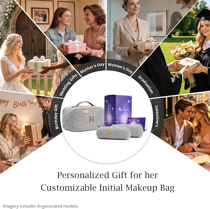 Personalized Gift Travel Makeup Bag: Initial Makeup Organizer Bag for Women | 3-in-1 Custom Make up Bag Set - Vegan Leather Travel Cosmetic Bag - Luxury Gift for Women – Birthday, Anniversary, Graduation - Image 7