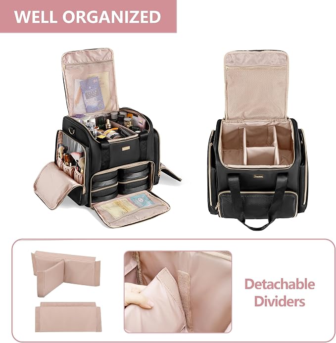 Rolling Makeup Case, Professional Makeup Train Case with Wheels | Makeup Artist Travel Bag with 4 Removable Bags, Professional Train Case with Adjustable Handle & Strap, Brush Storage Section - Image 3