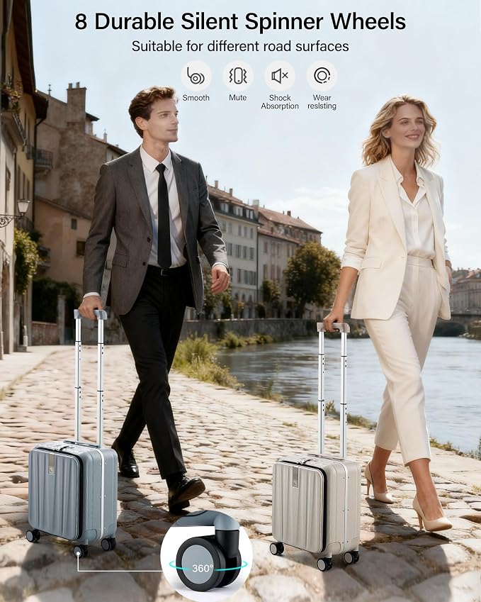 Hanke 16 Inch Underseat Carry On Luggage with Wheels,Small Hard Shell Suitcases for Weekender,Top Opening Lightweight Travel Luggage Suitcase for Womem Men,Ivory White. - Image 7