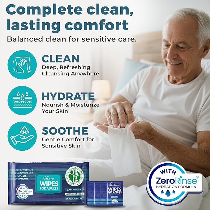 XL Body Wash Wipes for Adults No Rinse Bathing & Elderly Incontinence (4pk) - 200 Ct. + 16 Travel Bath Wipes, 10" x 11.5" Disposable Washcloths for Adult Surgery Recovery & Elder Care