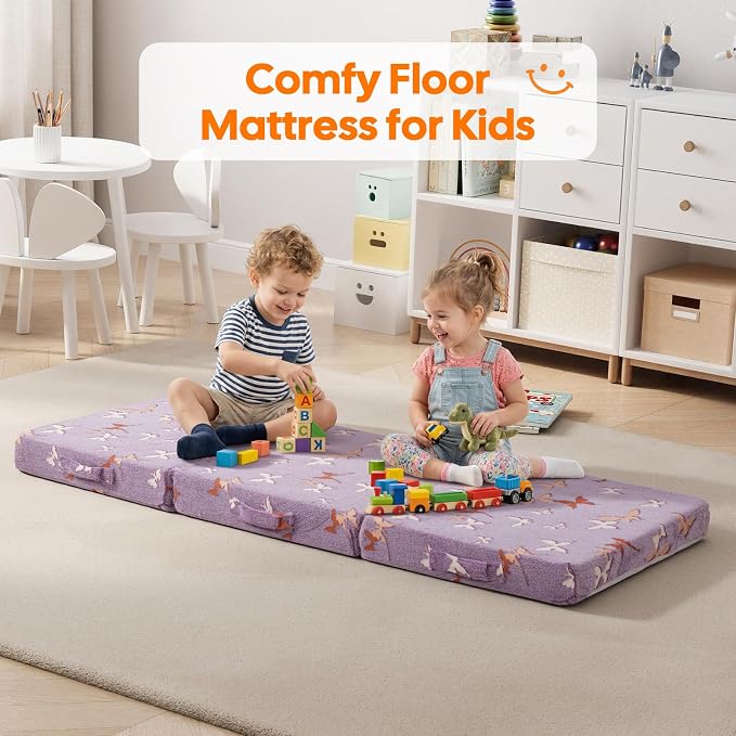 MeMoreCool Glow Butterfly Kids Foldable Floor Mattress, 57x22 Inch Purple | Glow butterfly foldable mattress for girls room, playroom and reading nook - Image 6