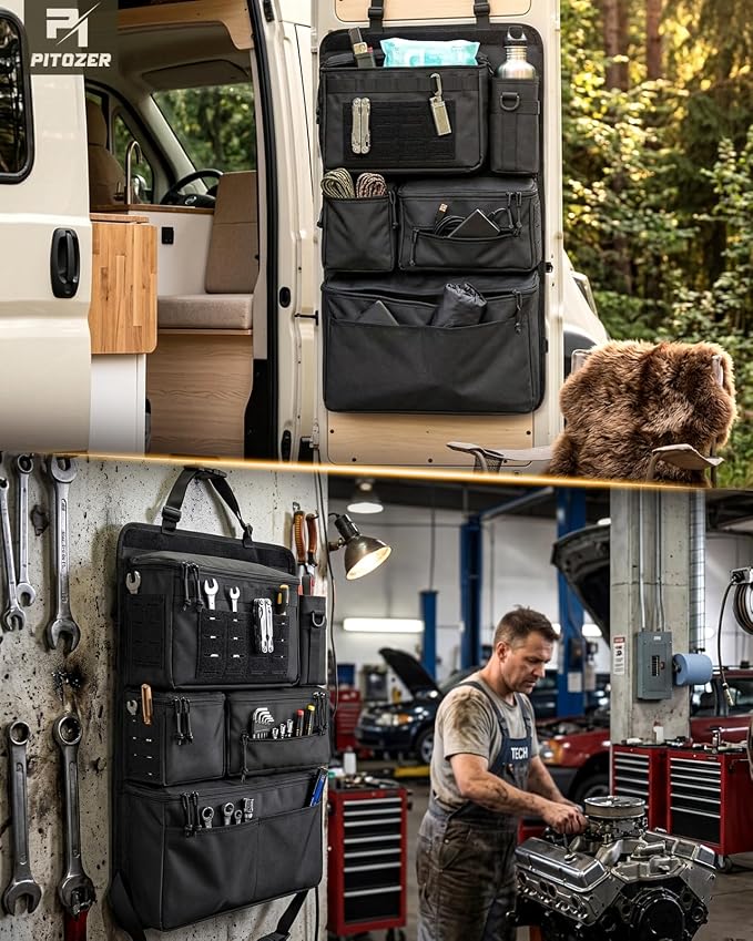 All in One Car Seat Back Organizer Fit Most Cars SUV Trucks Jeeps | Heavy Duty Molle Panel Seat Back Protector with Multi-Pockets Storage, for Tools, Toys, Camping, Travel, Daily Commuting - Image 7