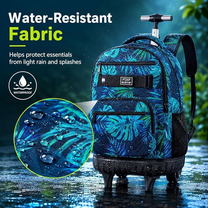 3Pcs Rolling Backpack for Men, 19 Inche Adult Bag with Roller Wheels, Wheeled Bookbag Set for Boys - Green - Image 3