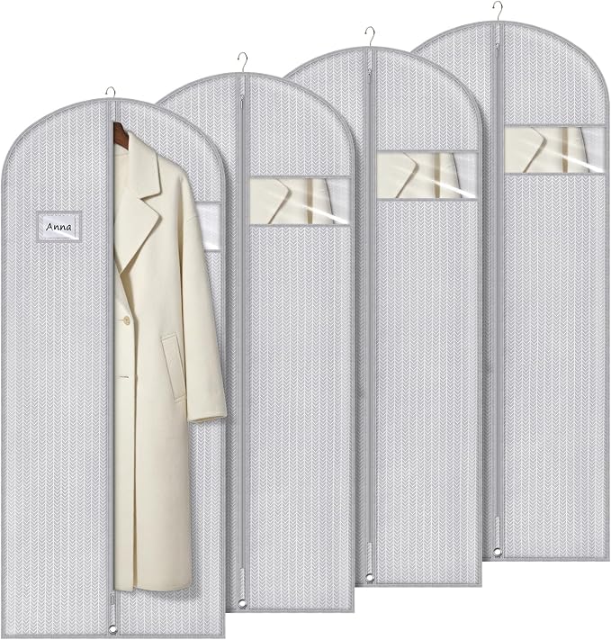 Syeeiex 60'' Dress Bags for Gowns, Set of 4 Garment Bag for Hanging Clothes, Dress Garment Bag, Dustproof and Keep Closet Tidy, Perfect for Suit Evening Dresses Fur Coat Long Dress Gown(Grey Arrow) by syeeiex