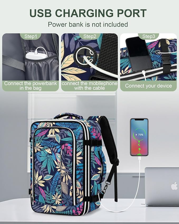 Travel Carry On 17.5" Laptop Expandable Backpack for Men Women, Personal Item Bag Waterproof Airline Approved with USB Charging Hole 3 Packing Cubes, Large Weekender Daypack Business Luggage Suitcase - Image 6