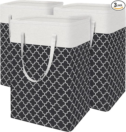 BlissTotes 3-Pack Laundry Basket, Freestanding＆Waterproof Laundry Hamper, Collapsible Tall Clothes Hamper with Easy Carry Handles for Clothes, Towels in the Family and Dorm,Clover Black,88L by BlissTotes