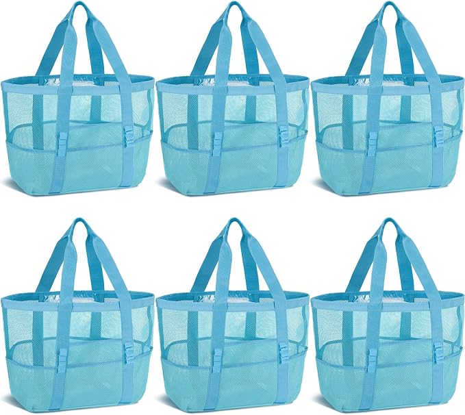 Hillban Large Beach Mesh Bags Bulk for Women Beach Tote Bag with 8 Pocket Zipper Waterproof Sandproof for Pool Cruise Ship by Hillban