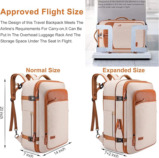Lumesner 40L Expandable Carry On Travel Backpack with 4 Packing Cubes | Flight Approved, Fits 17 inch Laptop, Water-resistant, Suitcase Backpack, Business Weekender Luggage, Gift for Men & Women - Image 3