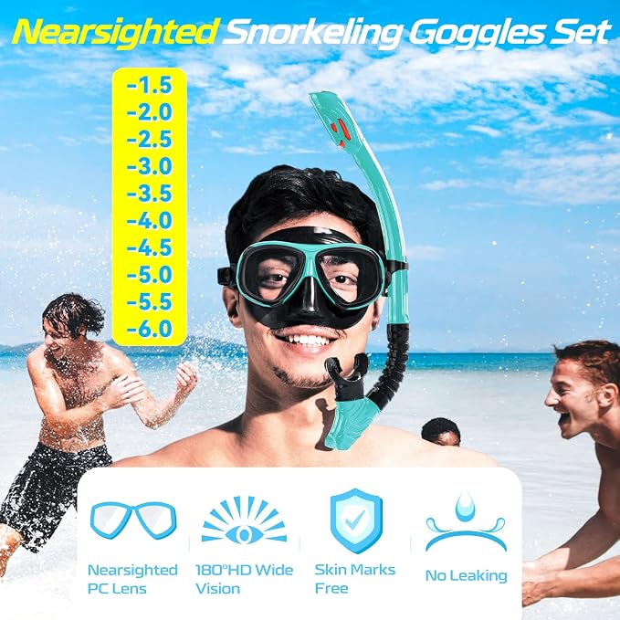 Nearsighted Snorkel Gear, Nearsighted Dry Snorkel Mask Set for Adult Youth, Nearsighted Anti Fog Diving Mask with Detachable Camera Mount & Adjustable Strap for Scuba Diving, Snorkeling, Freediving - Image 2