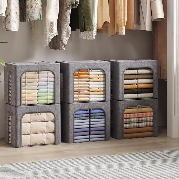 Lifewit Clothes Storage Bins with Metal Frame, Stackable Storage Box, Foldable Clothing Storage Bins with Lids, 40L Storage Bags Fabric Box Organizer with Clear Window＆ Zippers＆ Sturdy Handles 12 Pack - Image 9