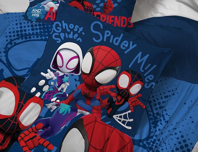 Marvel Spidey and Friends Full Size Comforter Set 7 Piece Bedding, Blue | Ghost-Spider, Bed in a Bag, Comforter Sheets Shams Pillowcases, Official Brand, Soft Microfiber, Machine Washable, Kids Gift - Image 6