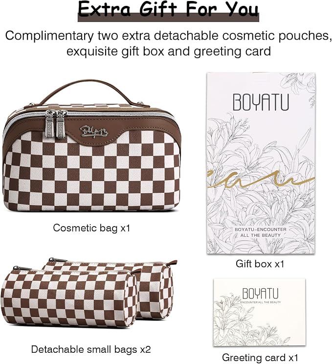 BOYATU Travel Makeup Bag Organizer Cosmetic Bag: 3 Pcs Set Make up Bags for Women with Handle - Waterproof Vegan Leather Toiletry Bag (01-G-Coffee) - Image 8