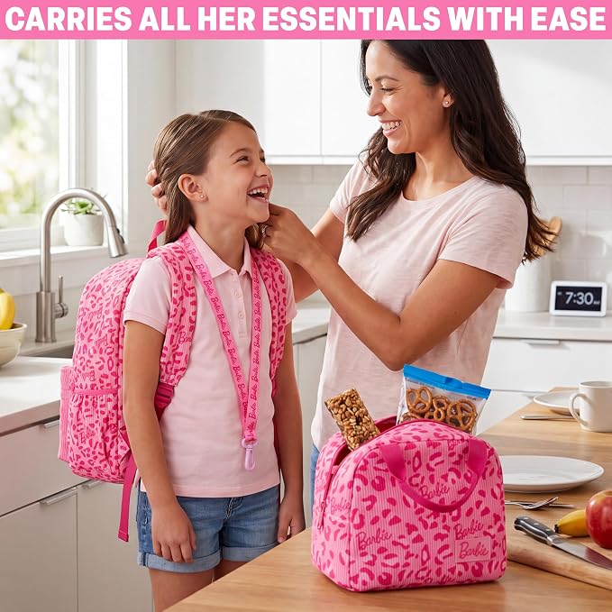 Get Trend Barbie Girls Corduroy Backpack 4 Piece Set | 17 inch Bookbag with Laptop Pocket, Insulated Lunch Bag, Pencil Case & Lanyard, Back to School Gifts for Girls - Image 6