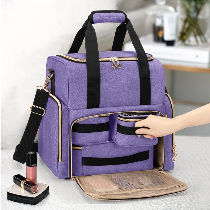 LUXJA Large Travel Makeup Bag with 3 Removable Cases, Cosmetic Bag with Detachable Dividers (Patent Pending), Purple - Image 7