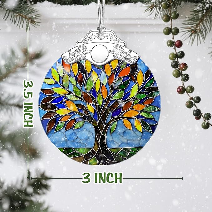 Tree of Life Stained Glass Ornament, Christmas Ornaments – Christmas Tree Decorations, Holiday Decor, Stocking Stuffer, Gift Idea, Tree of Life Gift, Gifts for Friend and Family