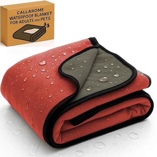 Waterproof Blanket for Bed or Couch – Soft and Leakproof Waterproof Throw Blanket, Water Proof & Stain Resistant Easy to Clean Throw Blanket Cover for Adults or Pets, Reversible Red/Green 80”x90”