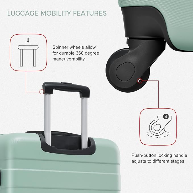 Merax 3 PieceABS Hardshell Luggage Sets Spinner Wheels Suitcase TSA Lock Suit Case, Creamy Green, 20/24/28 Inch - Image 2