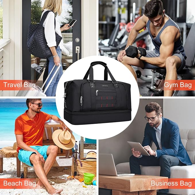 WITZMAN Nylon Duffle Bag for Men 55L with Toiletry Bag Sets Overnight Bag | Multi-pockets with Shoe Compartment and Dry-wet Pocket, Carry On, Convertible for Gym, Overnight, Sports, B696 Black - Image 9