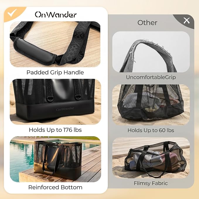 Large Mesh Beach Bag, Waterproof Bottom Tote, Structured Design Waterproof Pocket, Sandproof Pool Bag for Cruise Gym - Image 5