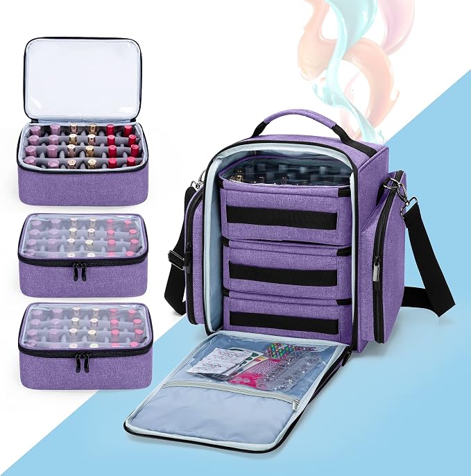 BAFASO Nail Polish Organizer Holds 72 Bottles (15ml - 0.5 fl.oz), Purple | Large Nail Polish Case with 3 Removable Pouches and Multiple Storage Sections, Patented Design. - Image 2