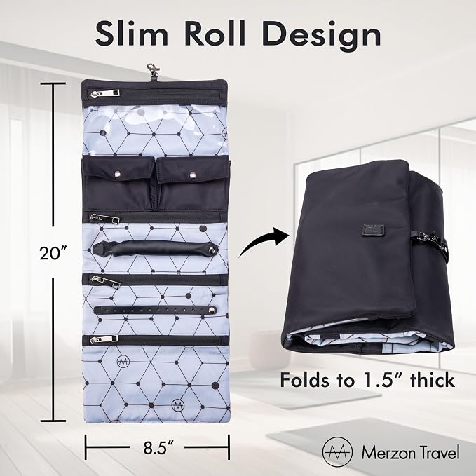 The Diamond Jewelry Roll from, Foldable Travel Jewelry Organizer with Slim Roll Design, Secure Storage for Rings, Necklaces, Earrings, and Bracelets, Sturdy Nylon, HNG-731-BLK, Black - Image 3