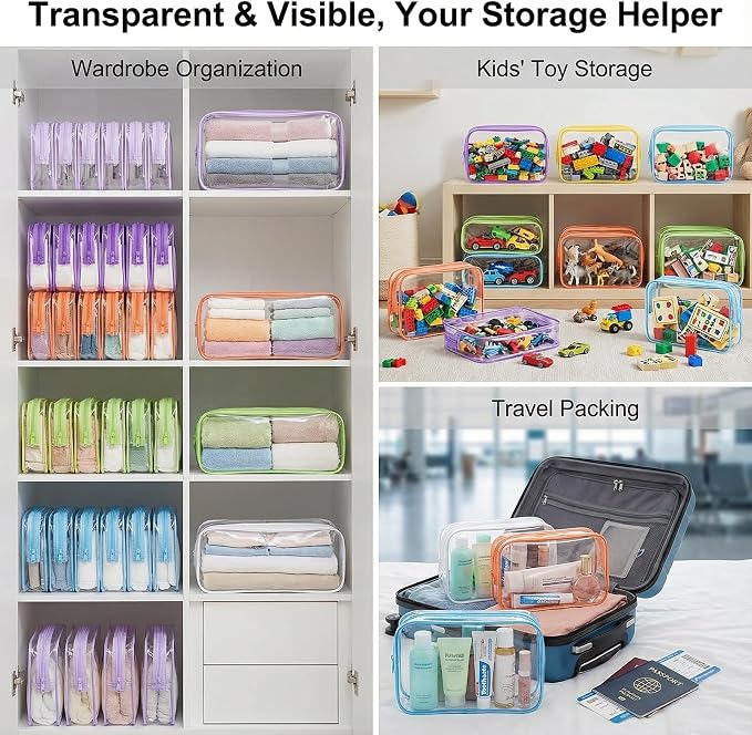 120 Pcs Clear Makeup Bags Bulk Easter Basket Gifts Tsa Approved Toiletry Bag for Travel Transparent Cosmetic Bag PVC Waterproof Travel Small Pouches with Zipper for Men and Women (Bright Color) - Image 5
