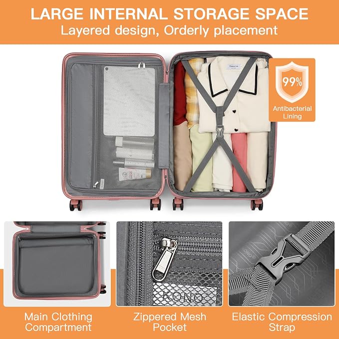 Kono Expandable Luggage 3 Piece Set Hardshell Lightweight 20in 24in 28in Carry On Suitcase with Spinner Wheels TSA Lock(Nude/Rose Gold) - Image 7