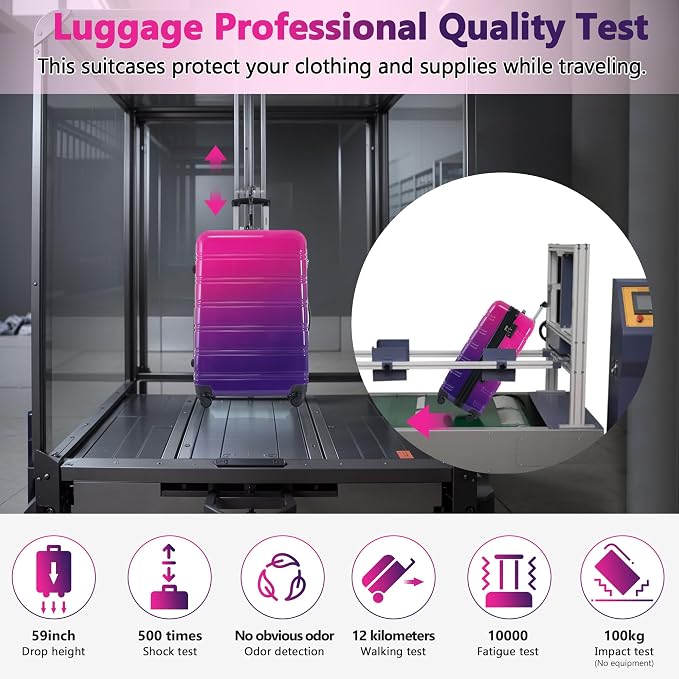 Merax Suitcase Set, Hardshell Luggage Sets 3 Piece with Spinner Wheels | Expandable Gradient Color Suitcase with TSA Lock Lightweight 20" 24" 28", Purple and Pink - Image 7